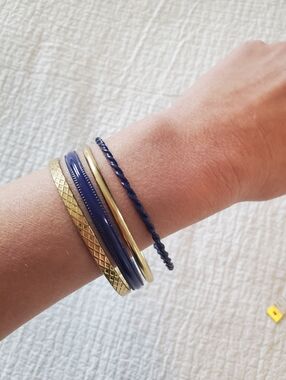 Classic Navy and Gold Bangle Set Of 4 Bracelets